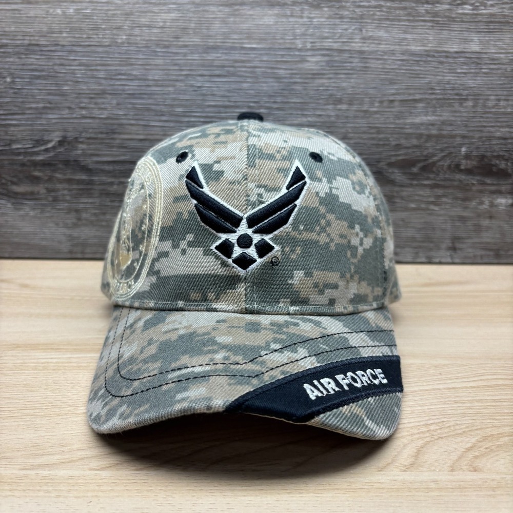 US Air Force Hat Cap Strap Back Multi-Color Digital Camo ABU Veteran Wings Logo